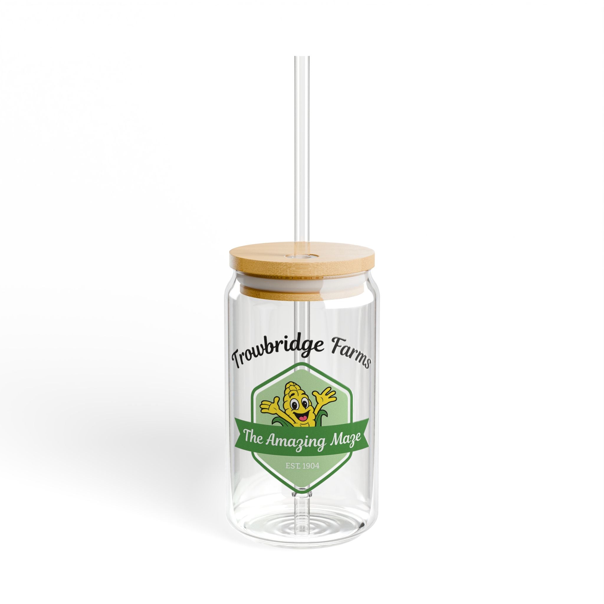 16oz Sipper Glass - 'Trowbridge Farms The Amazing Maze' Logo Travel Tumbler with Straw